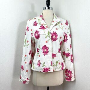 Parisian Signature Cotton Pink Floral Blazer Jacket 12 Button City Chic Career
